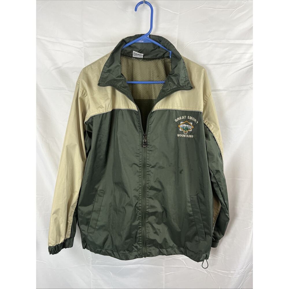 Men’s Dimco Apparel Green/Khaki Waterproof Windbreaker Small Smokey Mtns. FLAW